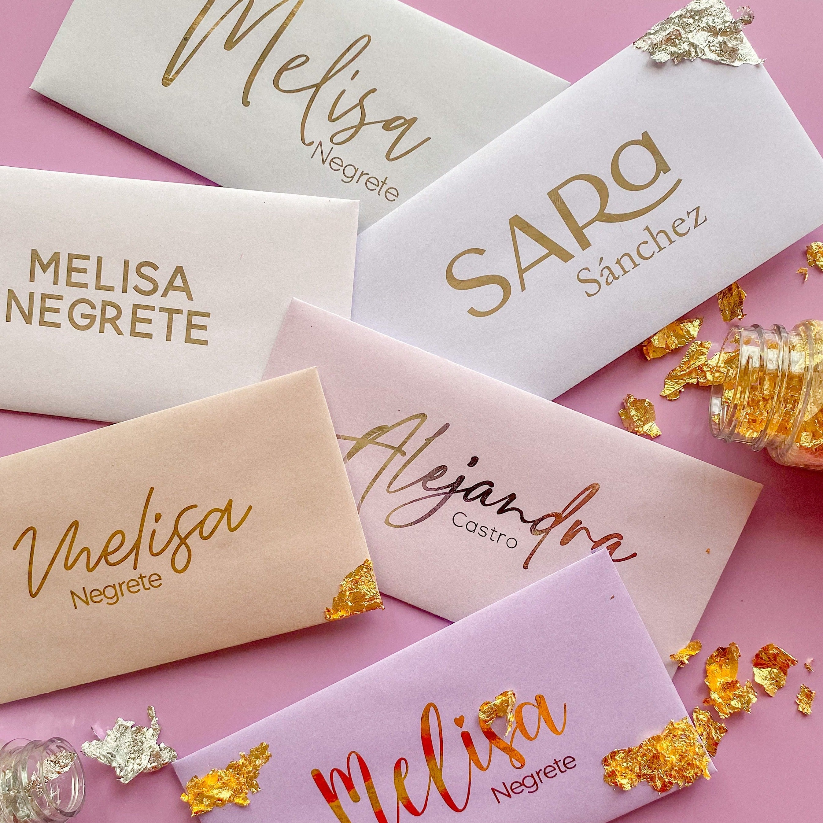 15 Sobres Largos DIN Blanco Con Forro Interior Dorado Metálico | 110x220 Mm | Para Navidad, Invitaciones Y Felicitaciones